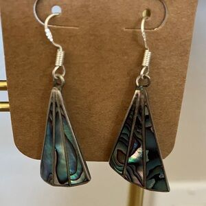 Silver and Blue Abalone Drop Earrings stamped on back